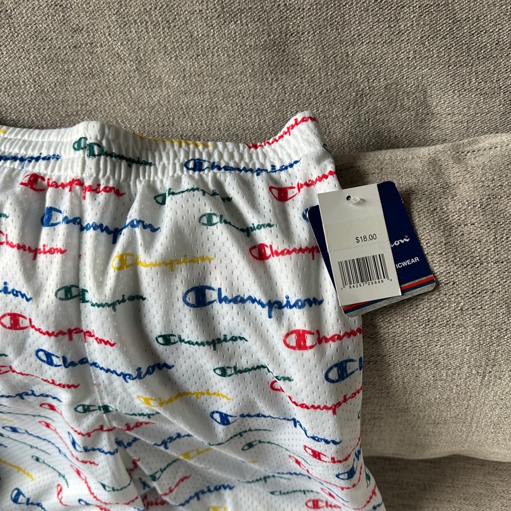 Champion Kids White Shorts with Multicolor Logo Print